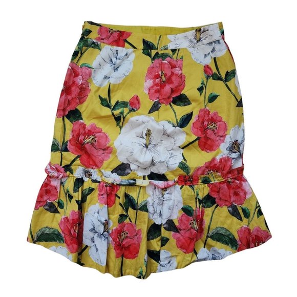 Parker Floral Ruched Ruffle Skirt Yellow Red Green, White 6 - Picture 2 of 4